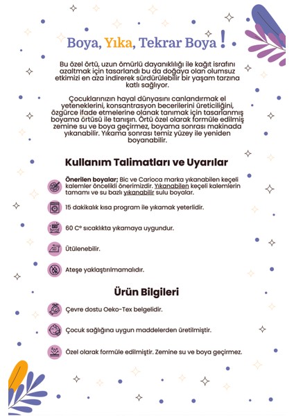 Su Geçirmez Makinada Yıkanabilir Tekrar Boyanabilir Boyama Örtüsü Eğitici Oyun Halısı Matı 100x150