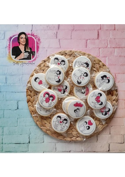 Sevgililer Gününe Özel Resim Baskılı Aşk Temalı Butik Kurabiye - 20 Adet