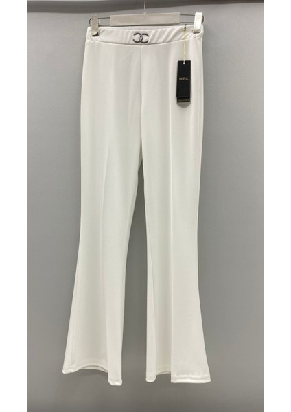 Scuba Krep Kumaş Ispanyol Paçalı Beyaz Pantolon