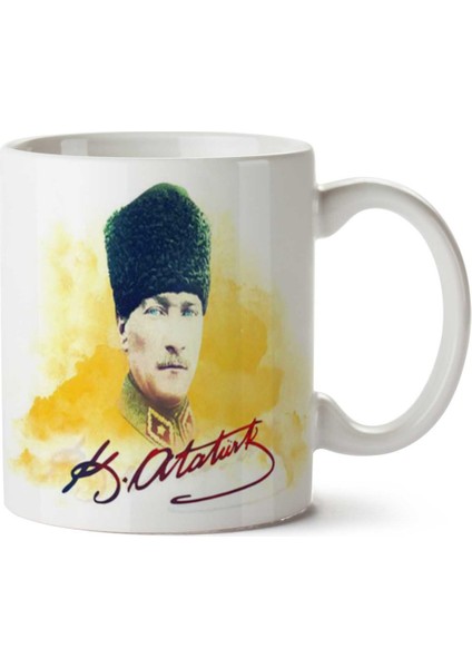Atatürk Portre Sarı Imza.png Iki Tarafı Baskılı Kupa Bardak