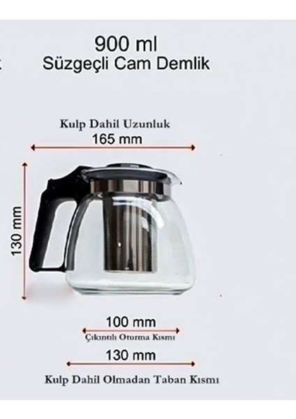 900 ml Çelik Süzgeçli Cam Demlik Çay Kahve Bitki Çayı Demliği