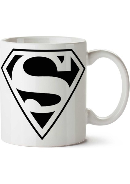 Superman Logo Siyah Iki Tarafı Baskılı Kupa Bardak