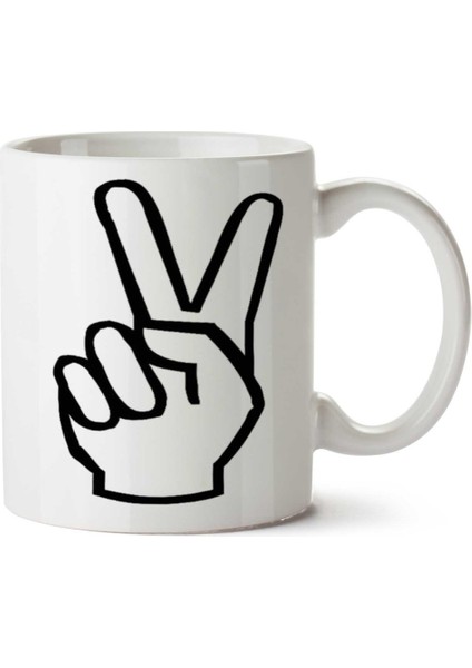 Peace Hand Drawing Iki Tarafı Baskılı Kupa Bardak