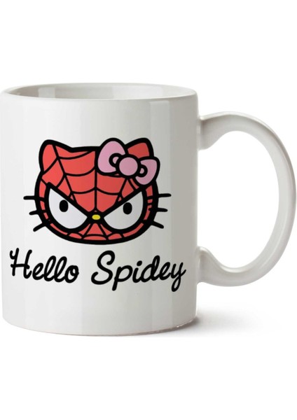 Spiderman Hello Spidey Hello Kitty Iki Tarafı Baskılı Kupa Bardak