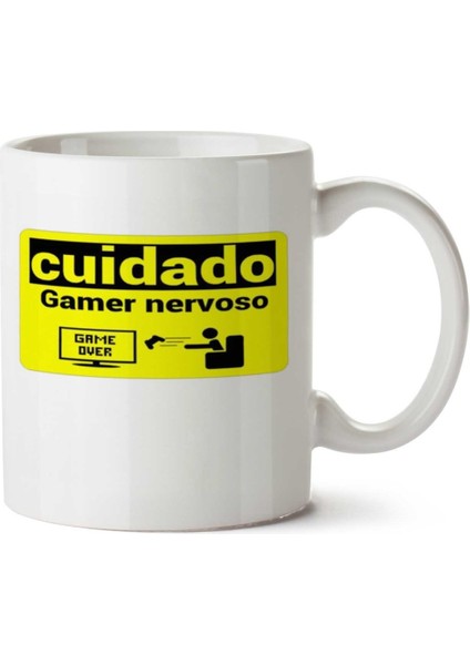 Cuidado Gamer Nervoso Iki Tarafı Baskılı Kupa Bardak
