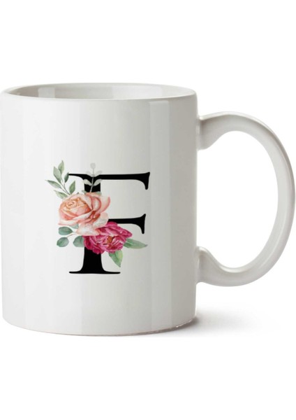 F Harfi Gül Iki Tarafı Baskılı Kupa Bardak