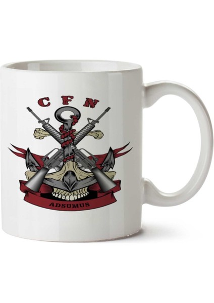 Camiseta Fuzileiro Ancora Caveira Iki Tarafı Baskılı Kupa Bardak