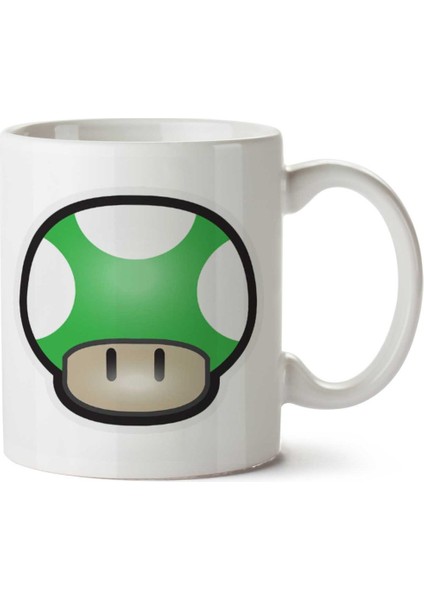 Super Mario Mushroom Green Iki Tarafı Baskılı Kupa Bardak