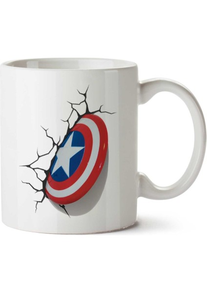 Captain America Shield Kalkan Iki Tarafı Baskılı Kupa Bardak