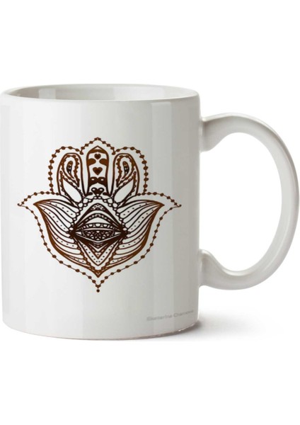 Hamsa Hand Patern- Fatima Hand Of Miriam Iki Tarafı Baskılı Kupa Bardak