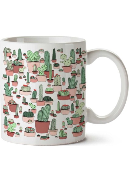 Saksıda Kaktüsler Iki Tarafı Baskılı Kupa Bardak