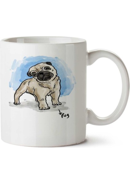 Sevimli Yavru Pug Iki Tarafı Baskılı Kupa Bardak