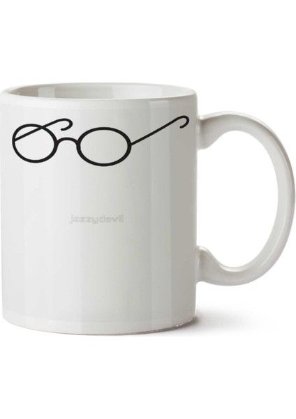 Single Pair Of Round Circle Glasses Iki Tarafı Baskılı Kupa Bardak