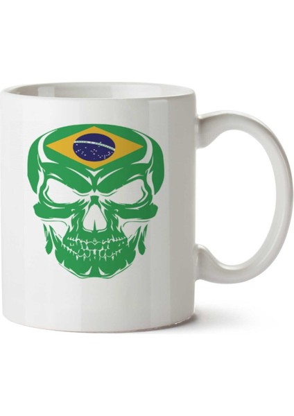 Caveira Brasil Kurukafa Iki Tarafı Baskılı Kupa Bardak