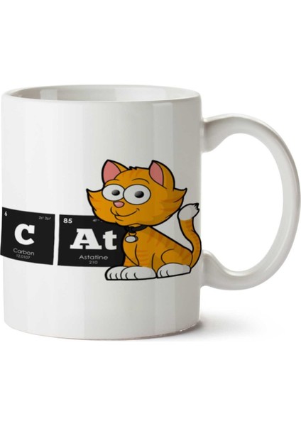 Cat Kedili Periyodik Cetvel Iki Tarafı Baskılı Kupa Bardak