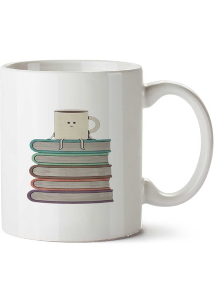 Kitap Üstünde Kahve Iki Tarafı Baskılı Kupa Bardak