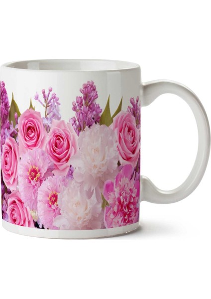 Pembe Gül Bahçesi Güller Iki Tarafı Baskılı Kupa Bardak