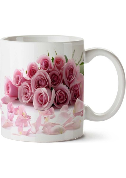 Pembe Gül Güller Iki Tarafı Baskılı Kupa Bardak