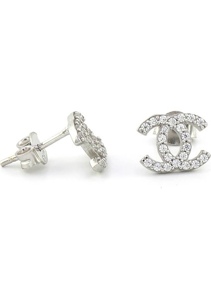 C Küpe Taşlı Model Gold, Rose ve Gümüş Renk 925 Ayar Gümüş Küpe
