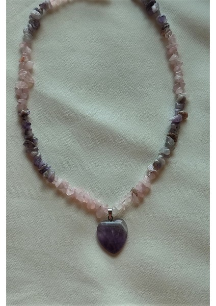 Ametist, Pembe Kuvars Kalp Kırıktaş Doğaltaş Kolye