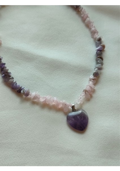 Ametist, Pembe Kuvars Kalp Kırıktaş Doğaltaş Kolye fiyatları