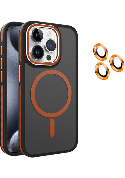 iPhone 15 Pro Max Uyumlu Kılıf + Lens Koruyucu Magsafe Şarj Özellikli Çift Renkli Arkası Sararmaz Mat