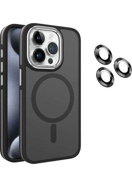 iPhone 15 Pro Max Uyumlu Kılıf + Lens Koruyucu Magsafe Şarj Özellikli Çift Renkli Arkası Sararmaz Mat