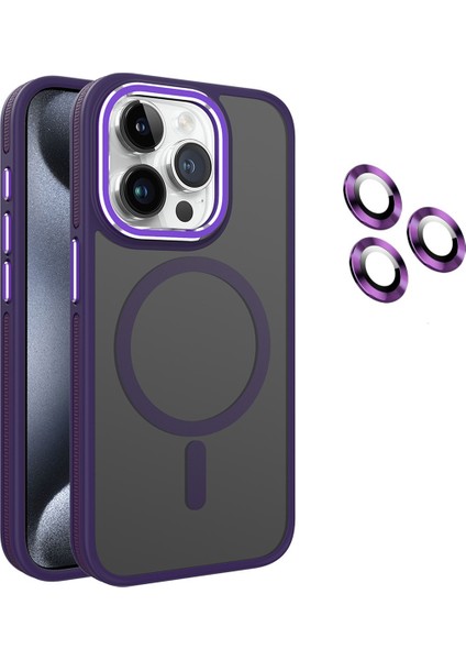 iPhone 15 Pro Max Uyumlu Kılıf + Lens Koruyucu Magsafe Şarj Özellikli Çift Renkli Arkası Sararmaz Mat