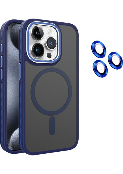 iPhone 15 Pro Uyumlu Kılıf + Lens Koruyucu Magsafe Şarj Özellikli Çift Renkli Arkası Sararmaz Mat