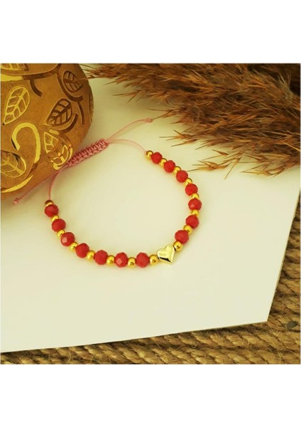 Pembe Kristal Taş & Kalp Kadın Bileklik