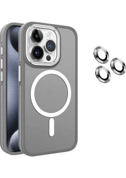 iPhone 15 Pro Uyumlu Kılıf + Lens Koruyucu Magsafe Şarj Özellikli Çift Renkli Arkası Sararmaz Mat