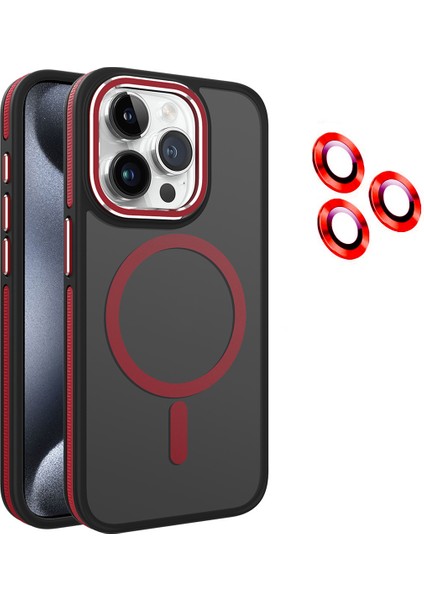 iPhone 15 Pro Uyumlu Kılıf + Lens Koruyucu Magsafe Şarj Özellikli Çift Renkli Arkası Sararmaz Mat