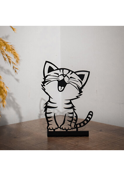 Woody Metal Sevimli Kedi Metal Mini Masa Raf Dekoru, Dekoratif, Kedi Biblo, Minimal Dekor, Masaüstü Ofis Hediyesi, Masaüstü Süs Eşyası