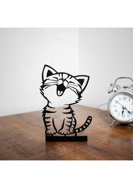 Woody Metal Sevimli Kedi Metal Mini Masa Raf Dekoru, Dekoratif, Kedi Biblo, Minimal Dekor, Masaüstü Ofis Hediyesi, Masaüstü Süs Eşyası