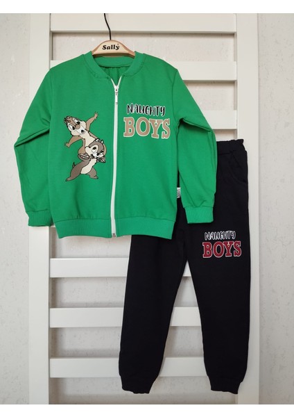 2iplik Mevsimlik, Fermuarlı, Sincap Baskılı Alt Üst Takım, Eşofman Takım