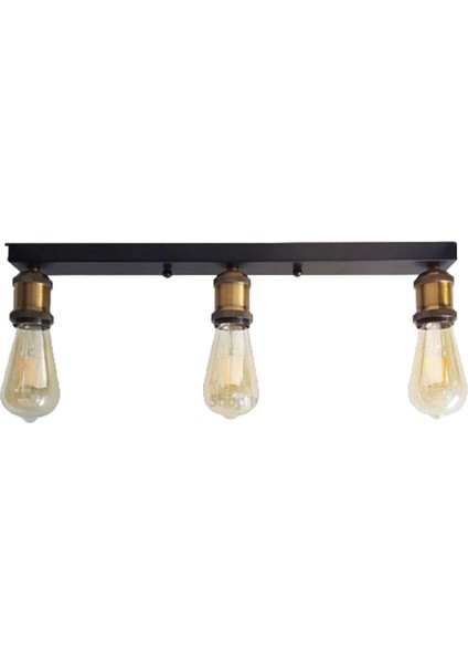 Retro,rustik,vintage,modern 3XE27 Eskitme Duylu Sıralı Plofonyer Tavan Avizesi UZUNLUK:60CM