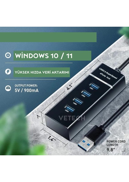 3.0 USB Çoğaltıcı 4 Port Yüksek Hızlı USB Hub Çoklayıcı Laptop / Notebook / Pc Uyumlu