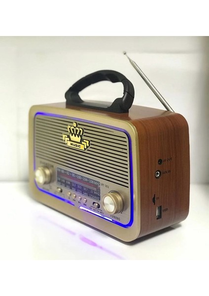 301 Nostaljik Ahşap/kahve Usb-Tf Bluetooth 3 Band Klasik Radyo