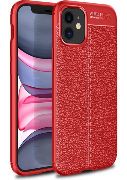 Apple iPhone 12 Mini Kılıf Focus Derili Silikon - Kırmızı