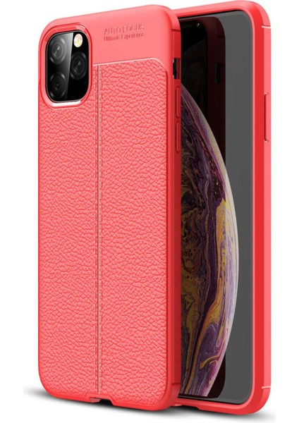 Apple iPhone 11 Pro Max Kılıf Focus Derili Silikon - Kırmızı
