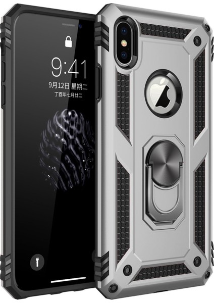 Apple iPhone x Kılıf Sofya Yüzüklü Silikon Kapak - Gümüş