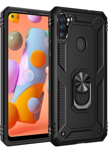 Samsung Galaxy M11 Kılıf Sofya Yüzüklü Silikon Kapak - Siyah