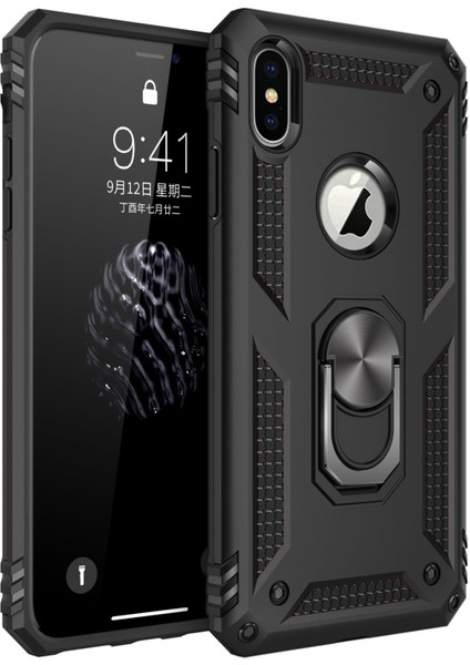 Apple iPhone Xs Max Kılıf Sofya Yüzüklü Silikon Kapak - Siyah