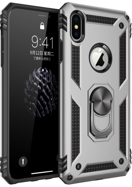 Apple iPhone Xs Max Kılıf Sofya Yüzüklü Silikon Kapak - Gümüş