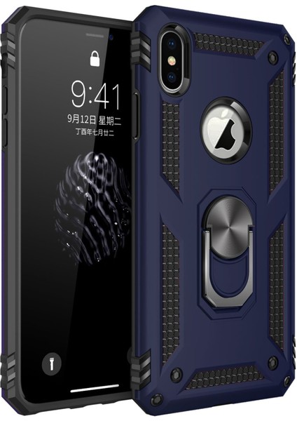 Apple iPhone Xs Max Kılıf Sofya Yüzüklü Silikon Kapak - Lacivert