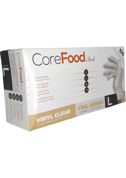Nitril Vinil Şeffaf Pudrasız Eldiven L Beden 100'LÜ