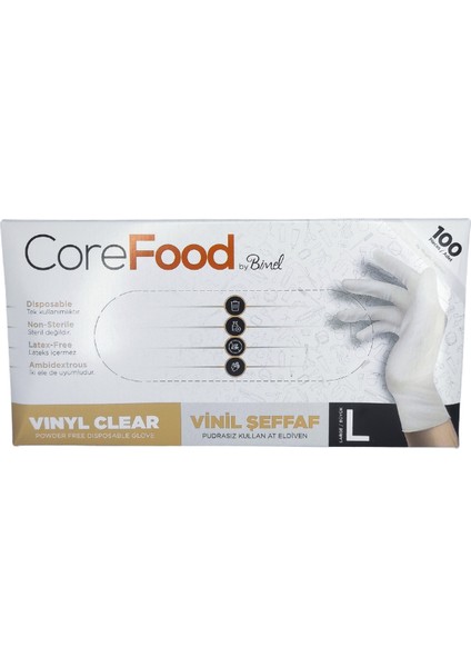 Nitril Vinil Şeffaf Pudrasız Eldiven L Beden 100'LÜ fiyatları