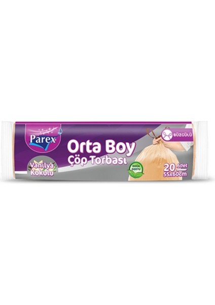 Büzgülü Vanilya Kokulu Çöp Poşeti Orta Boy 55 x 60 cm 12 Paket