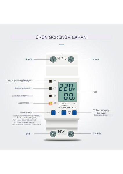 Hiking Gerilim Koruma Rölesi Monofaz 80A Yüksek Voltaj Akım Koruyucu Röle Elektrik Bekçisi