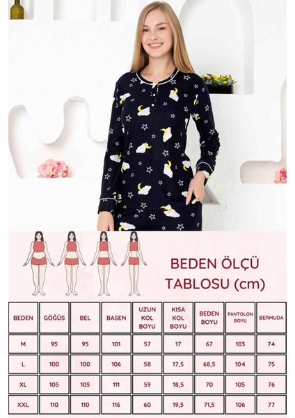 Kadın Lacivert Bulut Desenli Uzun Kollu Süper Soft Süet Likralı Kışlık Pijama Takımı EDY2772UK-L indirimleri